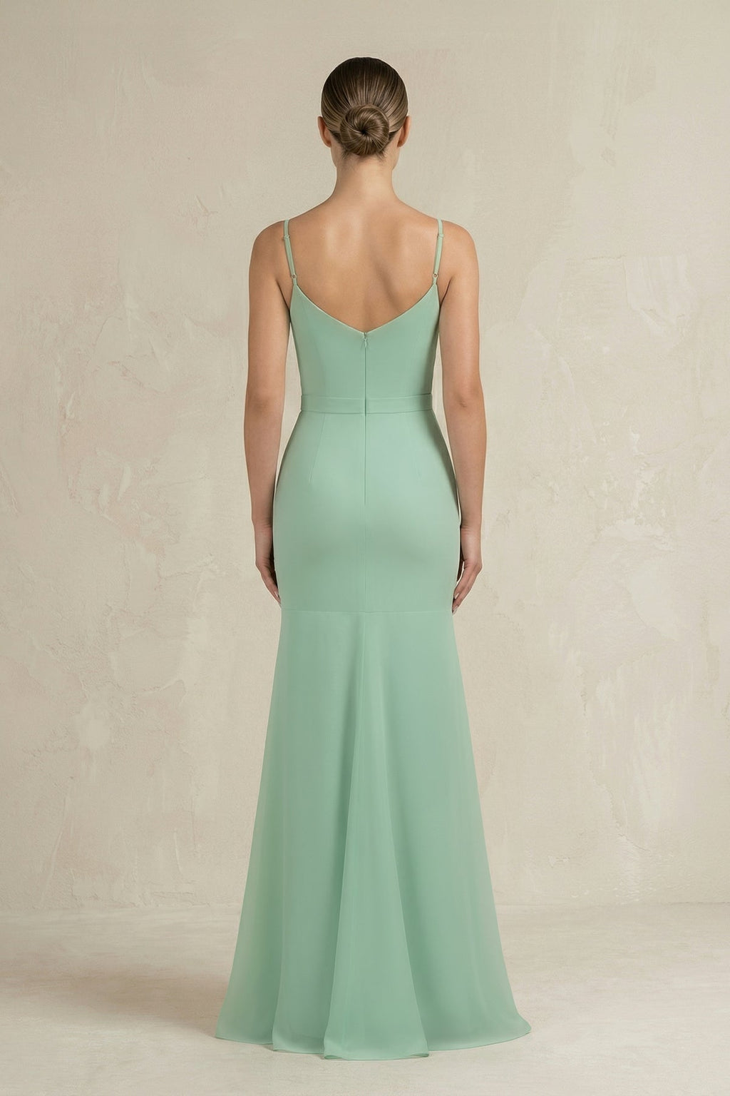 Cami Strap Mermaid Ruffled Chiffon Bridesmaid Dress - SHE IS ME Bridesmaid Dresses