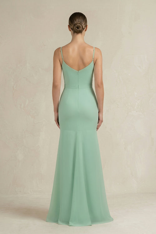 Cami Strap Mermaid Ruffled Chiffon Bridesmaid Dress - SHE IS ME Bridesmaid Dresses
