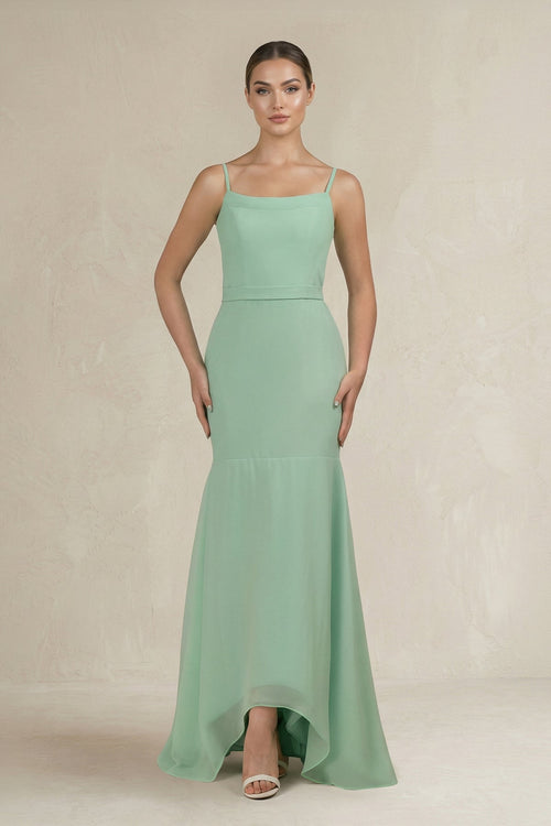 Cami Strap Mermaid Ruffled Chiffon Bridesmaid Dress - SHE IS ME Bridesmaid Dresses