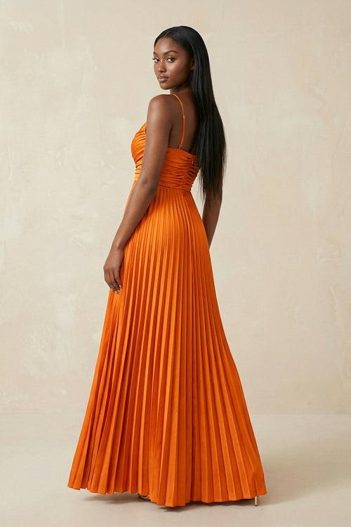 Cami Strap Pleated A - Line Bridesmaid Dress in Cinnamon - SHE IS ME Bridesmaid Dresses