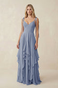 Cami Strap Ruffled A-Line Chiffon Bridesmaid Dress in Twilight - SHE IS ME BRIDESMAID DRESSES