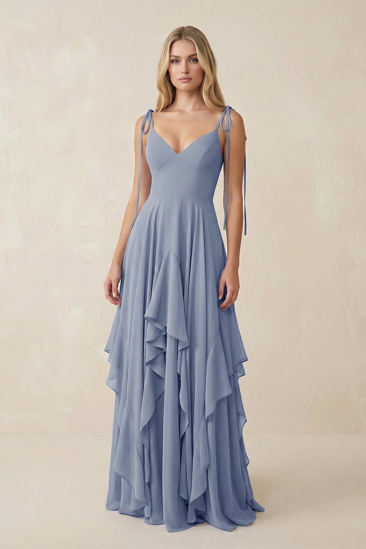 Cami Strap Ruffled A-Line Chiffon Bridesmaid Dress in Twilight - SHE IS ME BRIDESMAID DRESSES