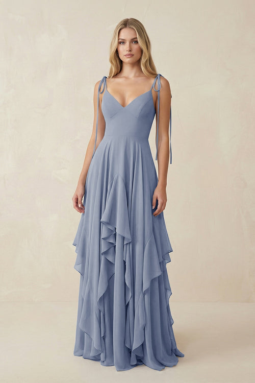 Cami Strap Ruffled A-Line Chiffon Bridesmaid Dress in Twilight - SHE IS ME BRIDESMAID DRESSES