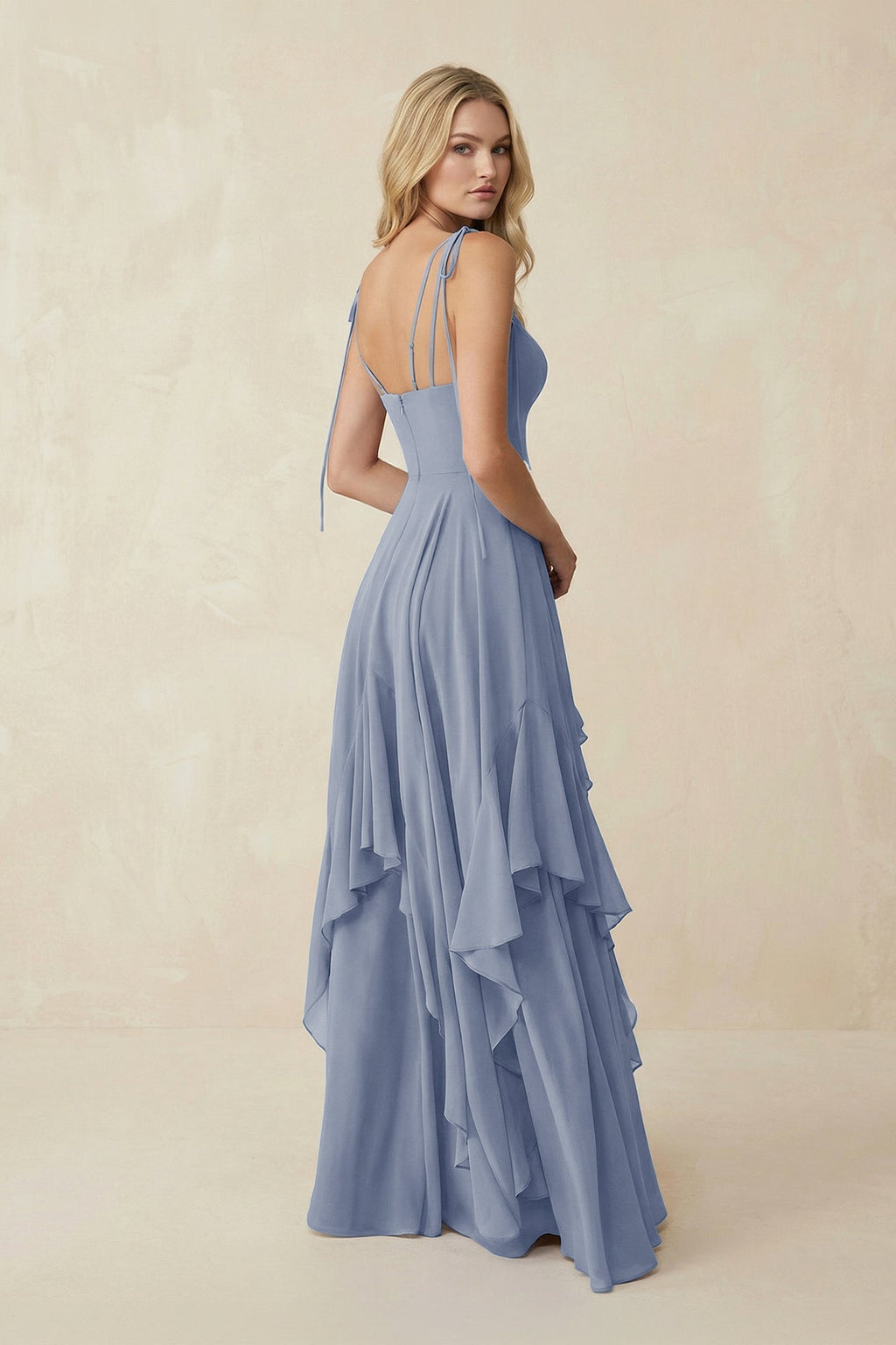 Cami Strap Ruffled A-Line Chiffon Bridesmaid Dress in Twilight - SHE IS ME BRIDESMAID DRESSES