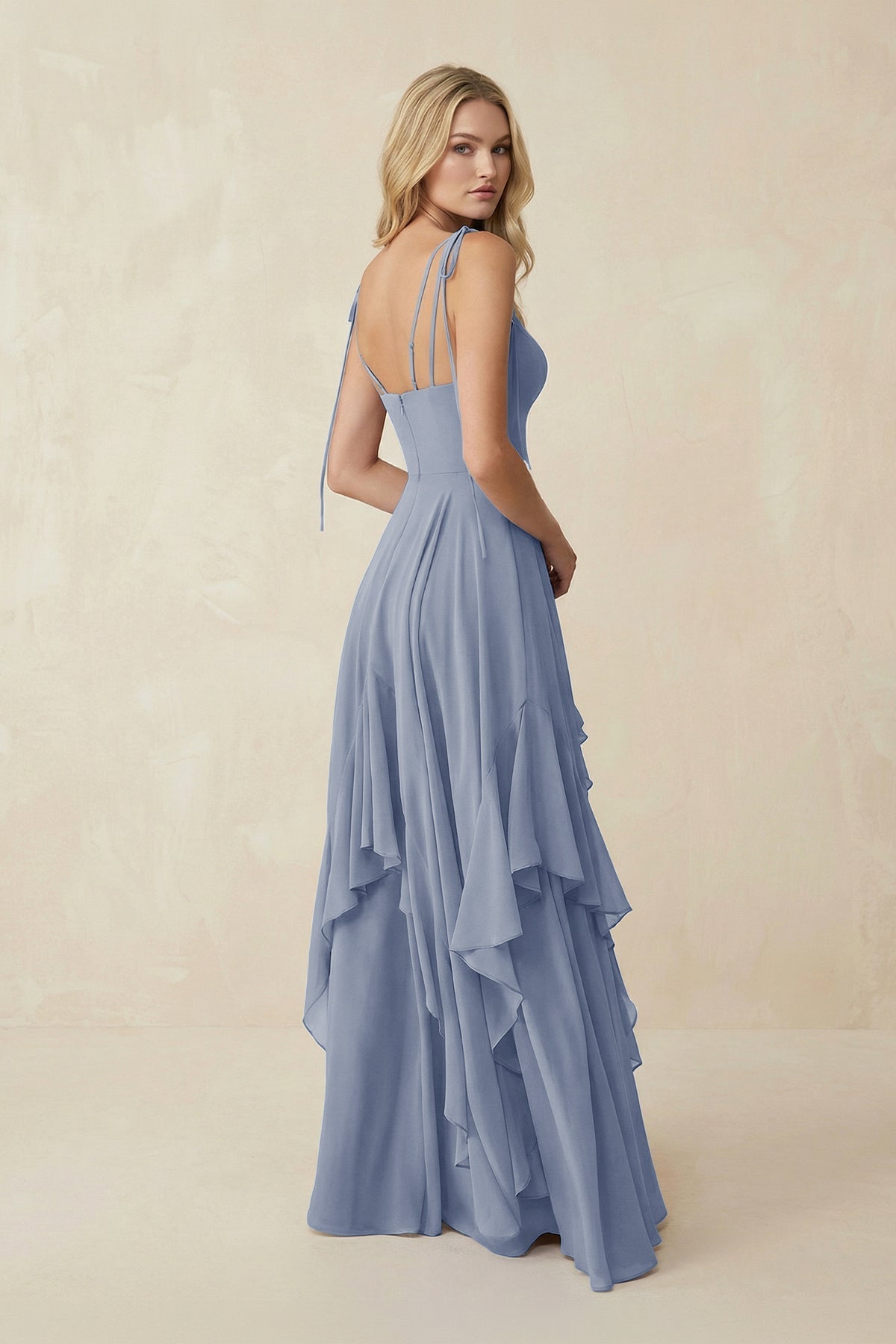 Cami Strap Ruffled A-Line Chiffon Bridesmaid Dress in Twilight - SHE IS ME BRIDESMAID DRESSES