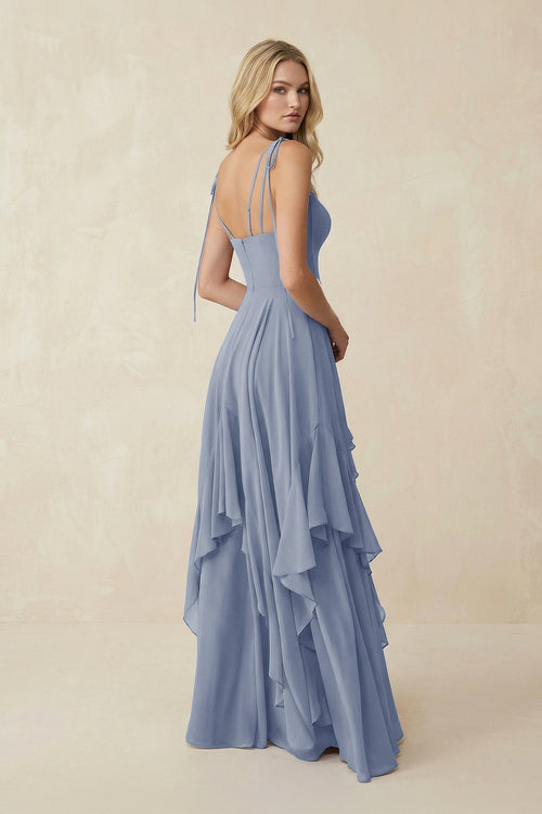 Cami Strap Ruffled A-Line Chiffon Bridesmaid Dress in Twilight - SHE IS ME BRIDESMAID DRESSES