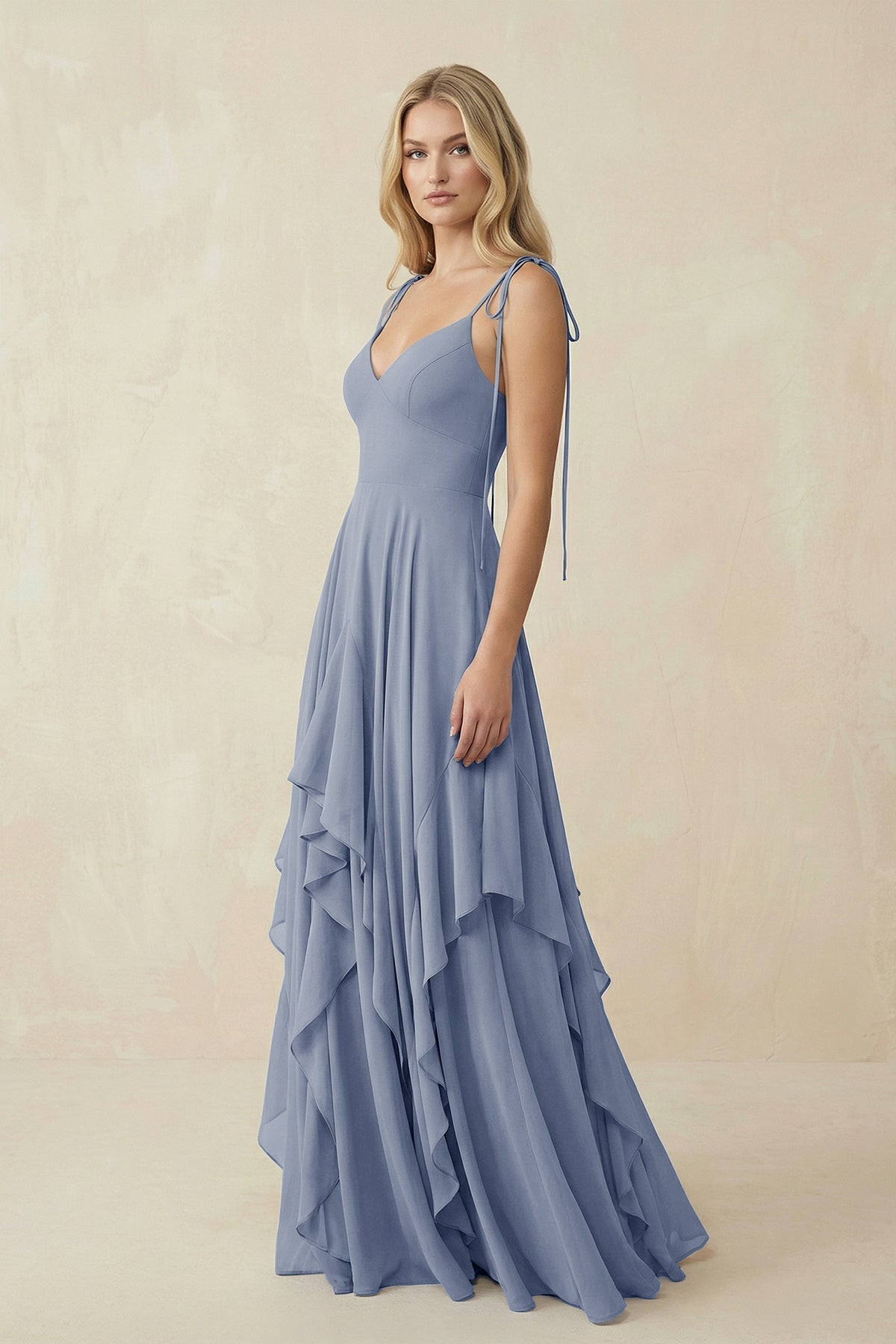 Cami Strap Ruffled A-Line Chiffon Bridesmaid Dress in Twilight - SHE IS ME BRIDESMAID DRESSES