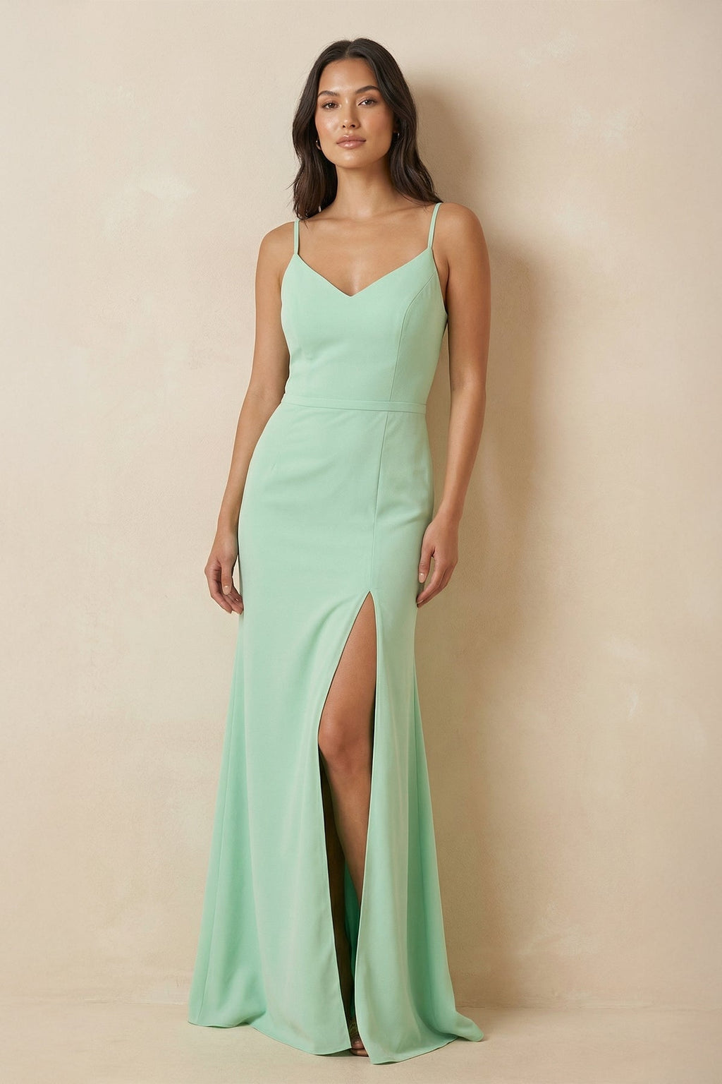 Cami Strap Sheath Chiffon Bridesmaid Dress with Slit - SHE IS ME Bridesmaid Dresses