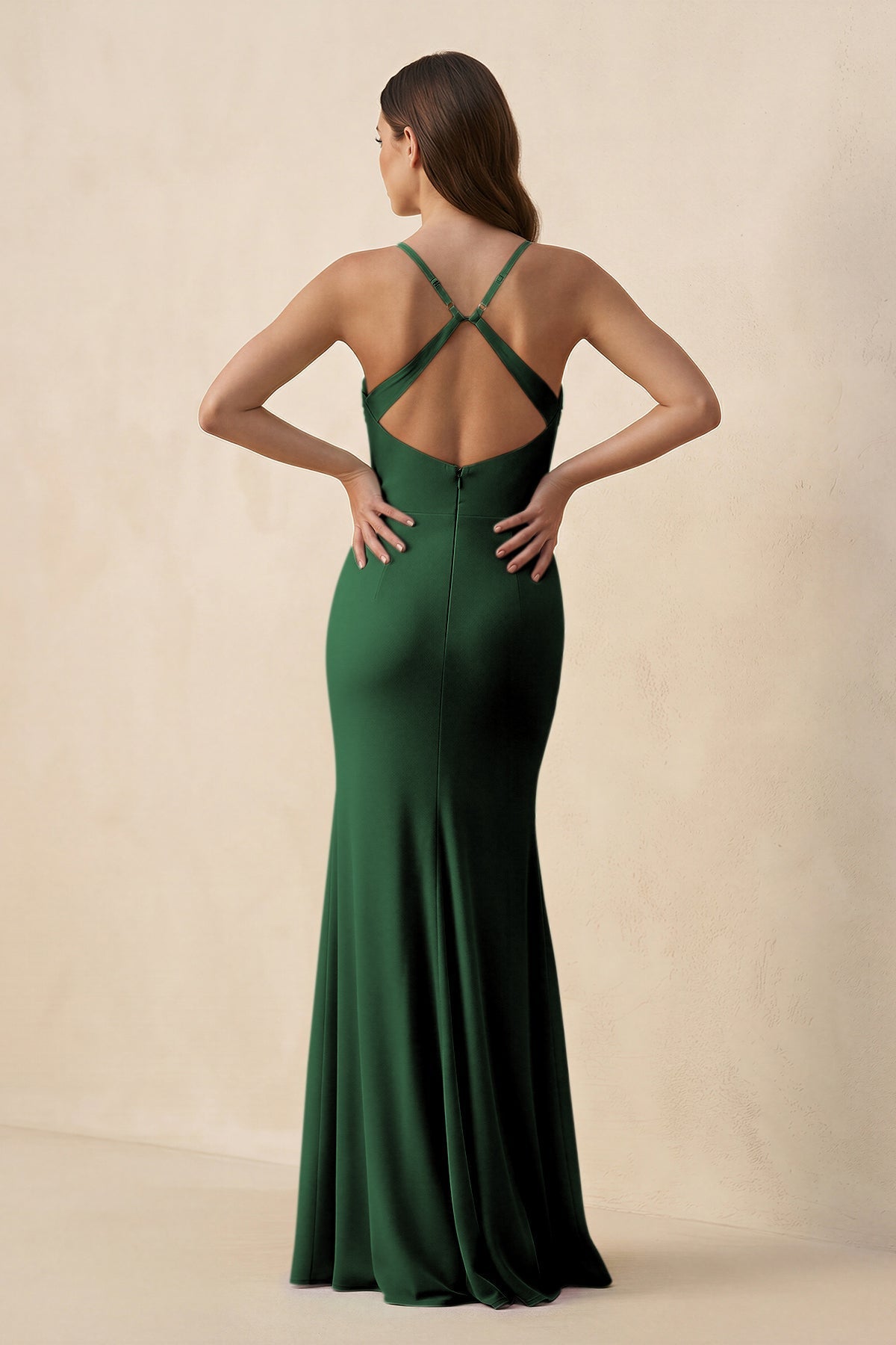 Cami Strap Sheath Chiffon Bridesmaid Dress with Slit in Dark Green - SHE IS ME Bridesmaid Dresses