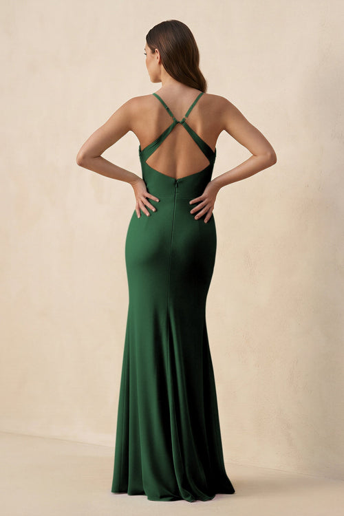 Cami Strap Sheath Chiffon Bridesmaid Dress with Slit in Dark Green - SHE IS ME Bridesmaid Dresses