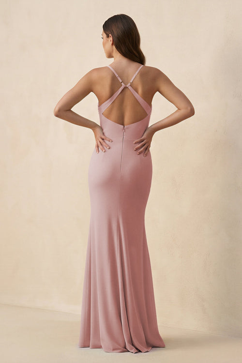 Cami Strap Sheath Chiffon Bridesmaid Dress with Slit in Dusty Rose - SHE IS ME Bridesmaid Dresses