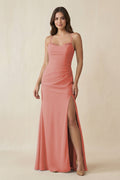 Cami Strap Sheath Chiffon Bridesmaid Dress with Slit in Mulberry - SHE IS ME Bridesmaid Dresses