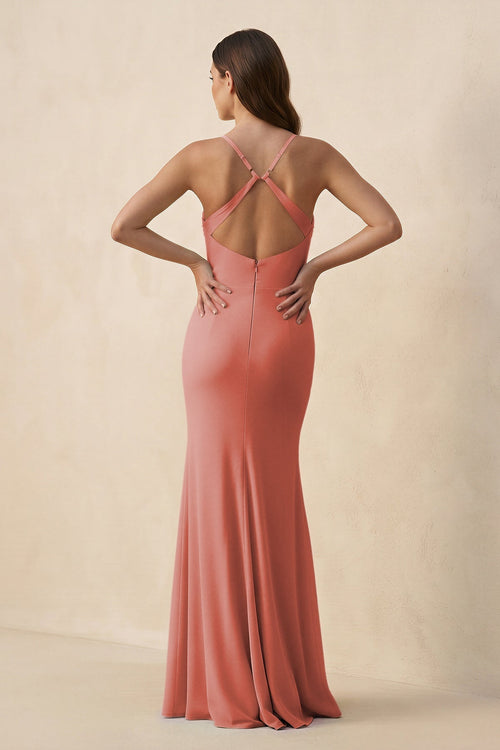 Cami Strap Sheath Chiffon Bridesmaid Dress with Slit in Mulberry - SHE IS ME Bridesmaid Dresses