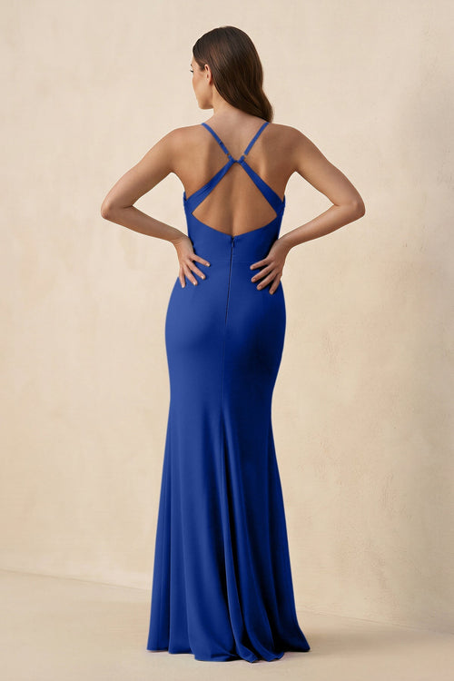 Cami Strap Sheath Chiffon Bridesmaid Dress with Slit in Royal Blue - SHE IS ME Bridesmaid Dresses