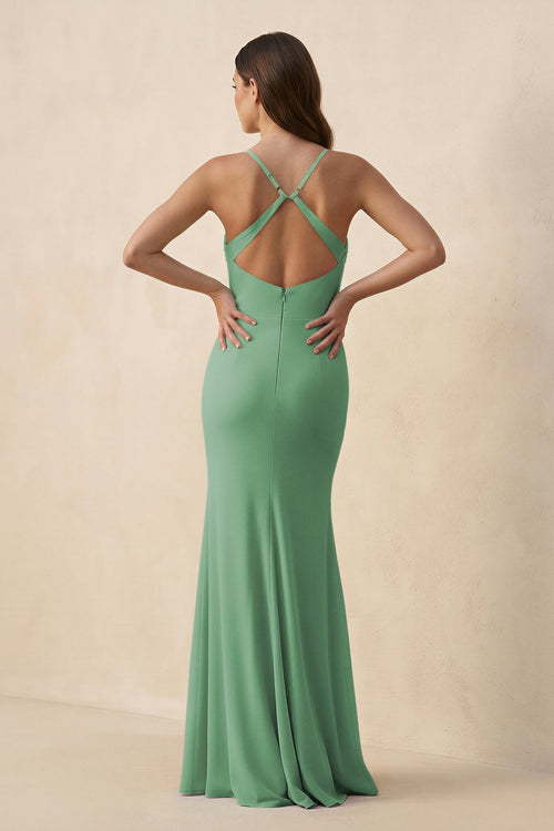 Cami Strap Sheath Chiffon Bridesmaid Dress with Slit in Sea Glass - SHE IS ME Bridesmaid Dresses