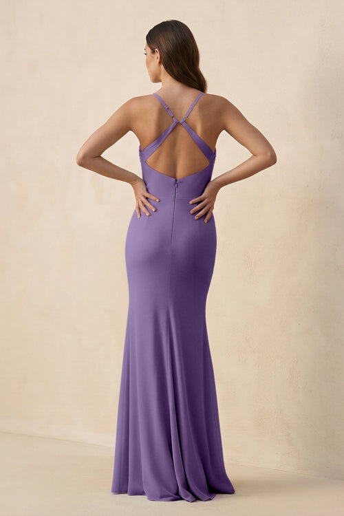 Cami Strap Sheath Chiffon Bridesmaid Dress with Slit in Tahiti - SHE IS ME Bridesmaid Dresses
