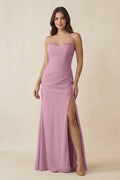 Cami Strap Sheath Chiffon Bridesmaid Dress with Slit in Vintage Mauve - SHE IS ME Bridesmaid Dresses