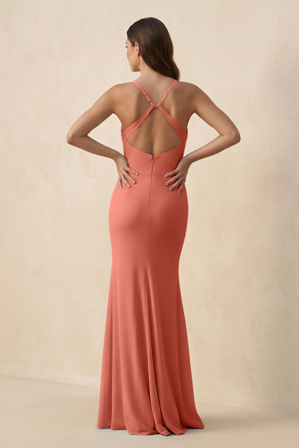 Cami Strap Sheath Chiffon Bridesmaid Dress with Slit in Wild Rose - SHE IS ME Bridesmaid Dresses