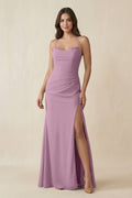 Cami Strap Sheath Chiffon Bridesmaid Dress with Slit in Wisteria - SHE IS ME Bridesmaid Dresses