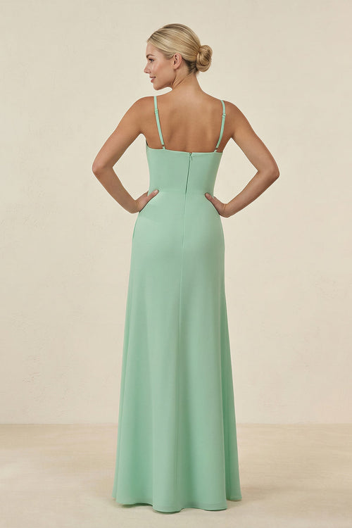 Cami Strap Chiffon Sheath Bridesmaid Gown in Pale Pistachio - SHE IS ME BRIDESMAID DRESSES