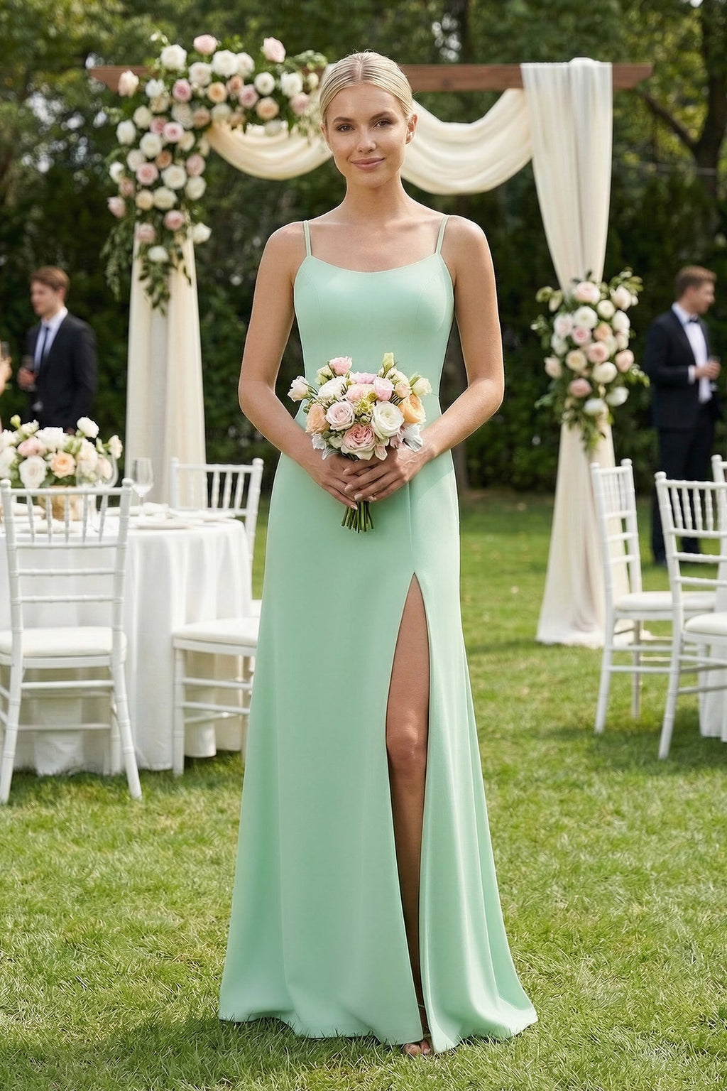 Cami Strap Chiffon Sheath Bridesmaid Gown in Pale Pistachio - SHE IS ME BRIDESMAID DRESSES