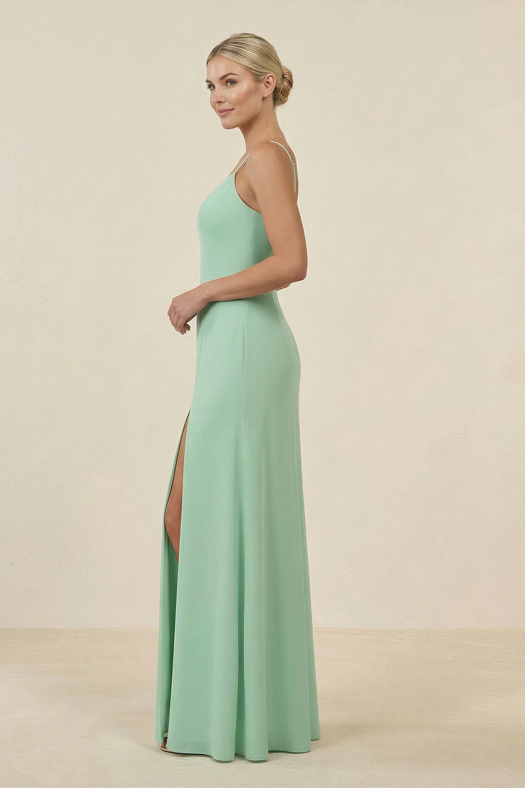 Cami Strap Chiffon Sheath Bridesmaid Gown in Pale Pistachio - SHE IS ME BRIDESMAID DRESSES
