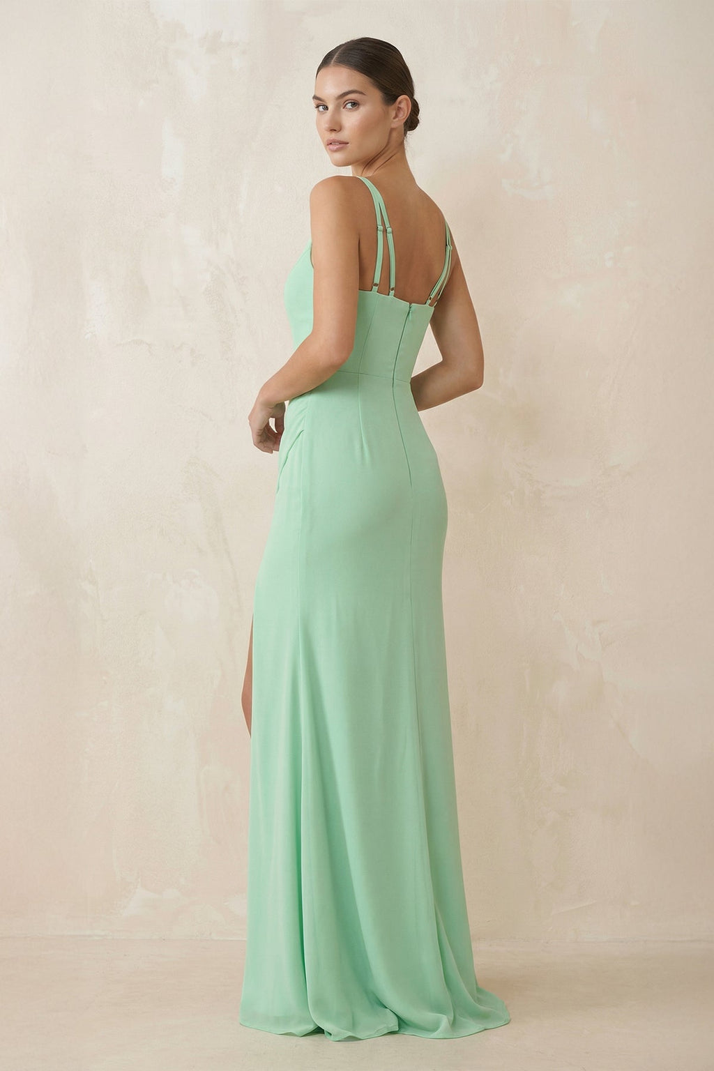 Cami Strap Sheath Chiffon Bridesmaid Gown - SHE IS ME Bridesmaid Dresses