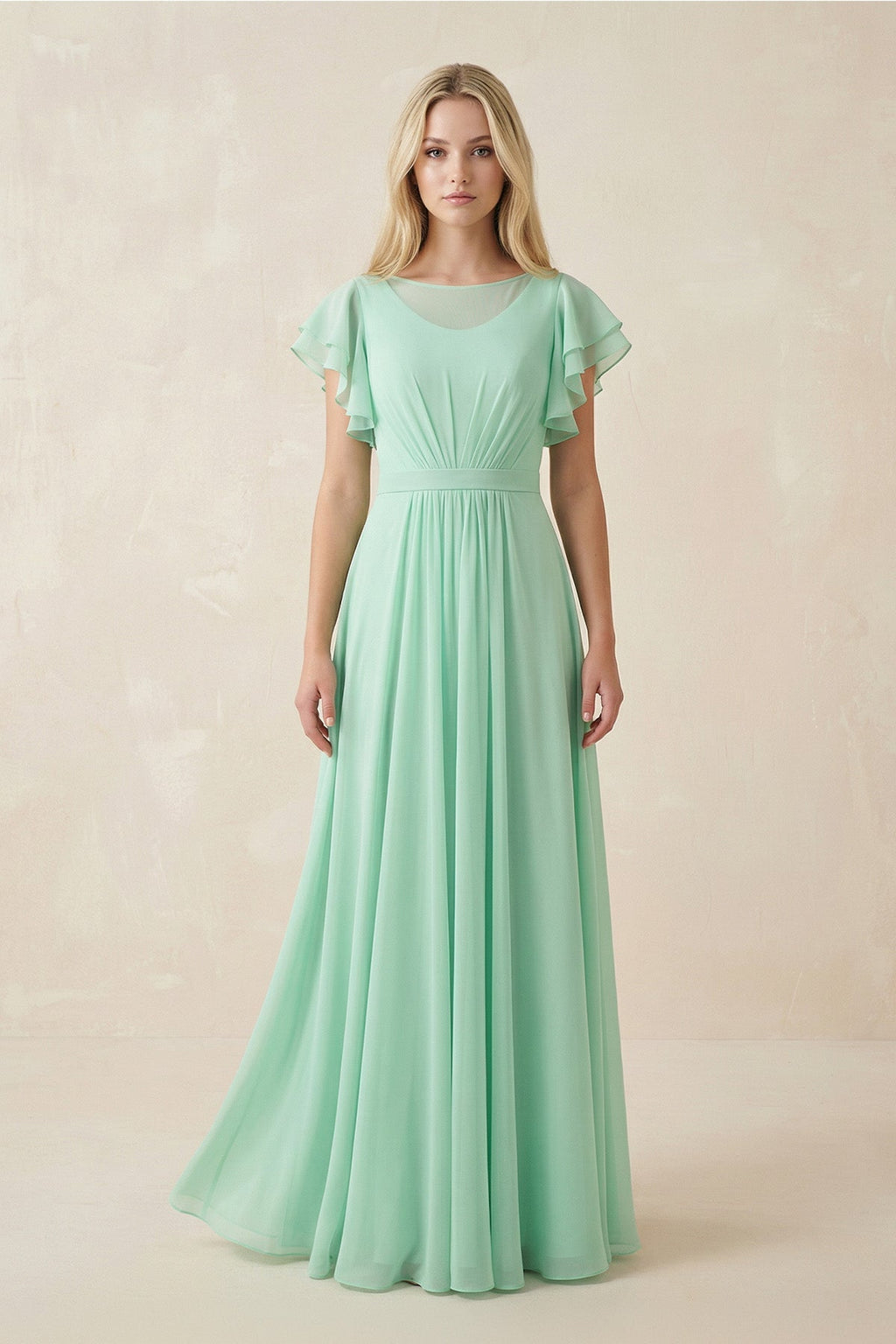 Cap Sleeve Ruffled A - Line Chiffon Bridesmaid Dress - SHE IS ME Bridesmaid Dresses