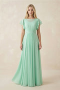 Cap Sleeve Ruffled A - Line Chiffon Bridesmaid Dress - SHE IS ME Bridesmaid Dresses