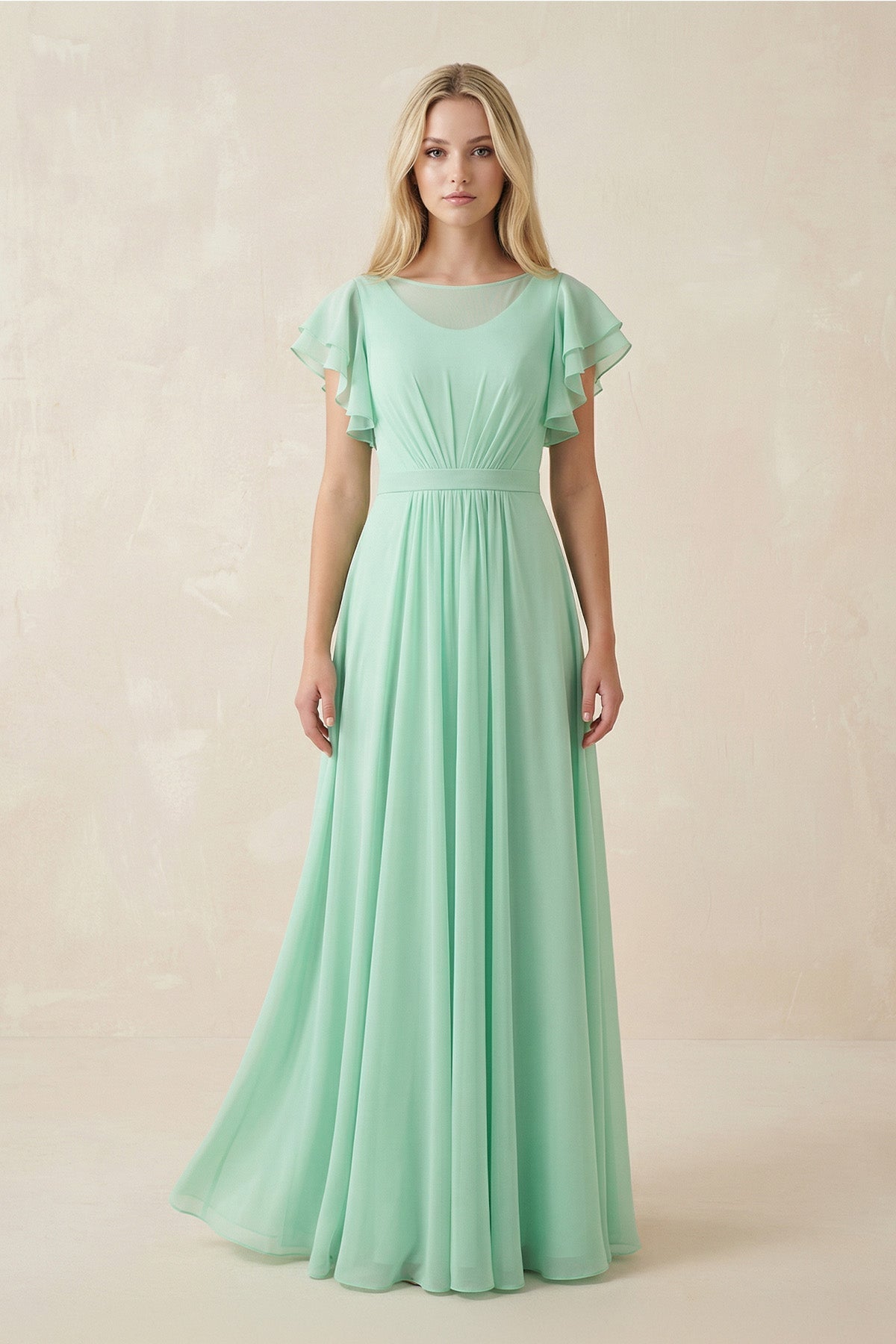 Cap Sleeve Ruffled A - Line Chiffon Bridesmaid Dress - SHE IS ME Bridesmaid Dresses