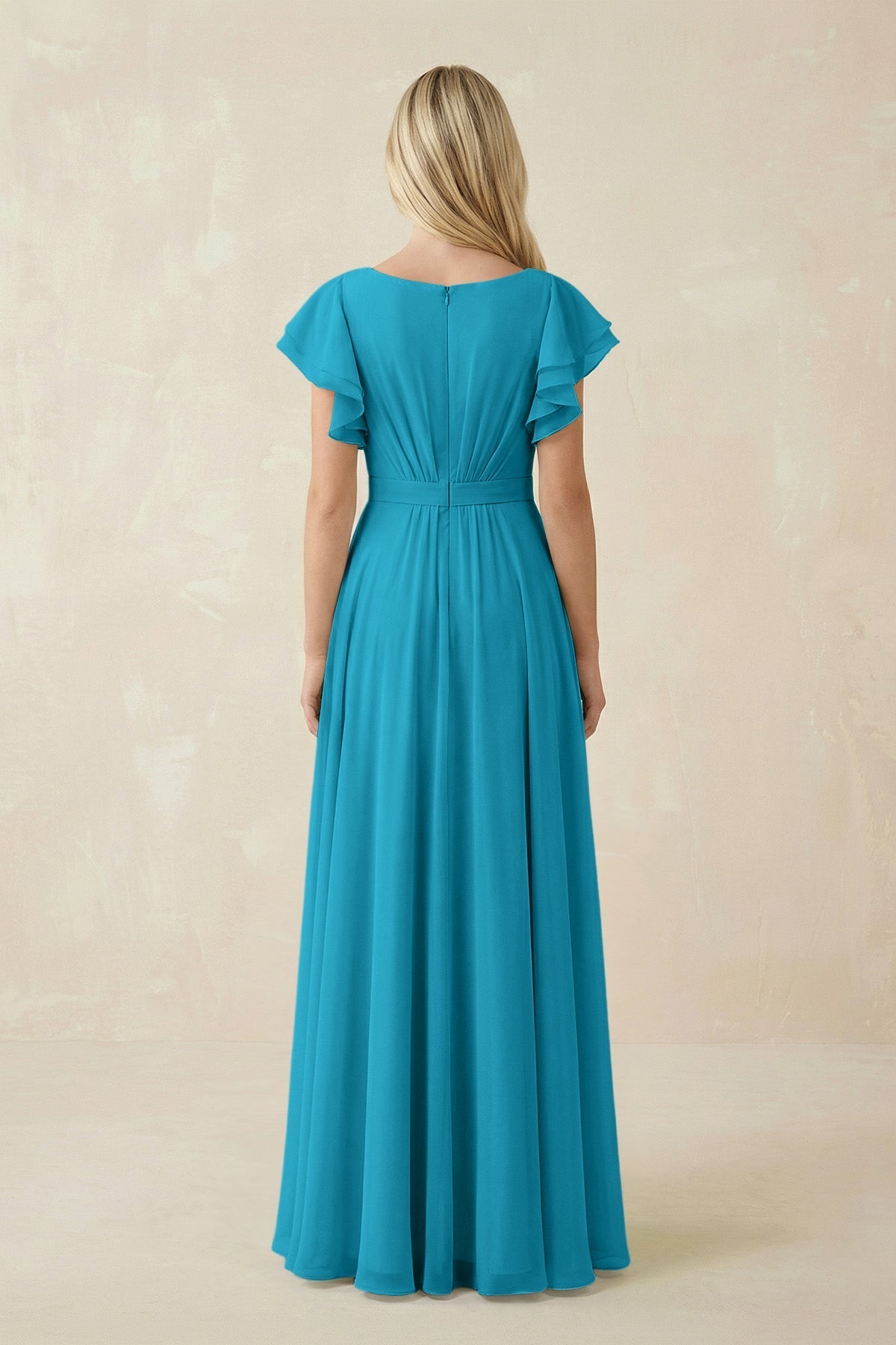 Cap Sleeve Ruffled A - Line Chiffon Bridesmaid Dress in Blue Jay - SHE IS ME Bridesmaid Dresses