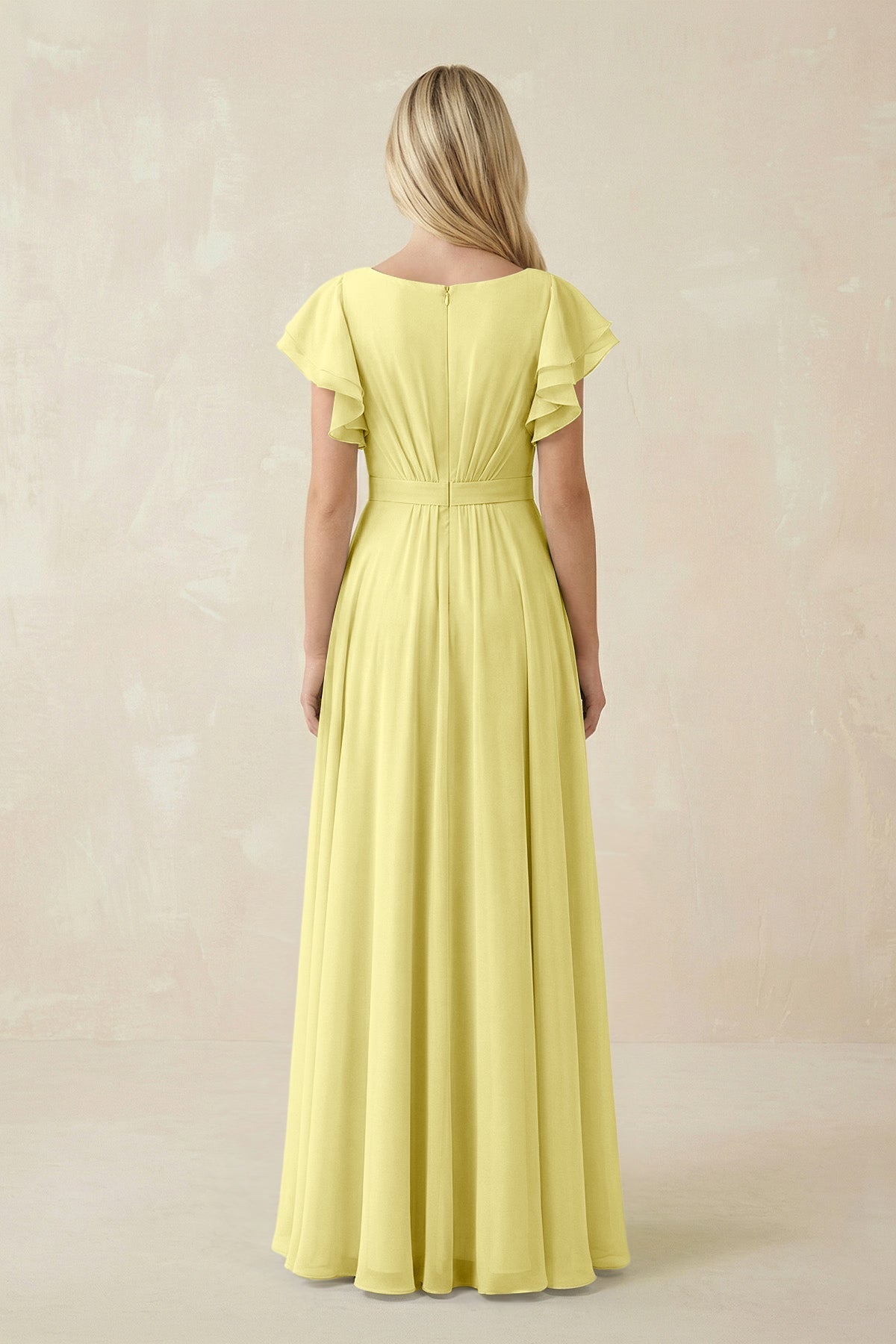 Cap Sleeve Ruffled A - Line Chiffon Bridesmaid Dress in Buttercup - SHE IS ME Bridesmaid Dresses