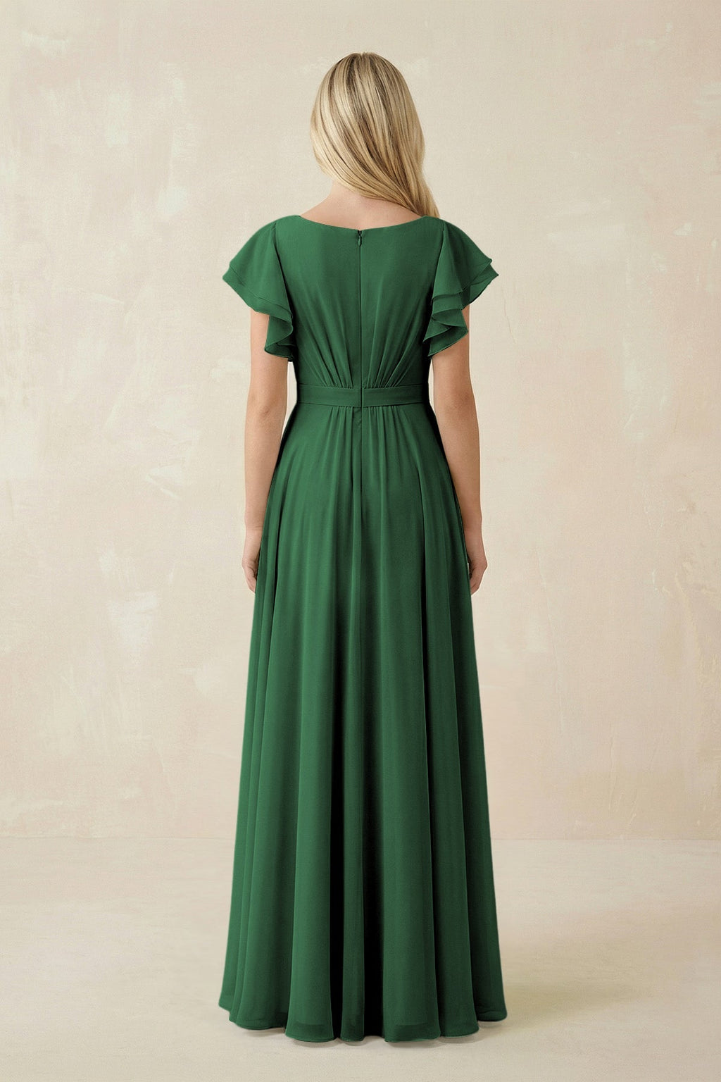 Cap Sleeve Ruffled A - Line Chiffon Bridesmaid Dress in Dark Green - SHE IS ME Bridesmaid Dresses