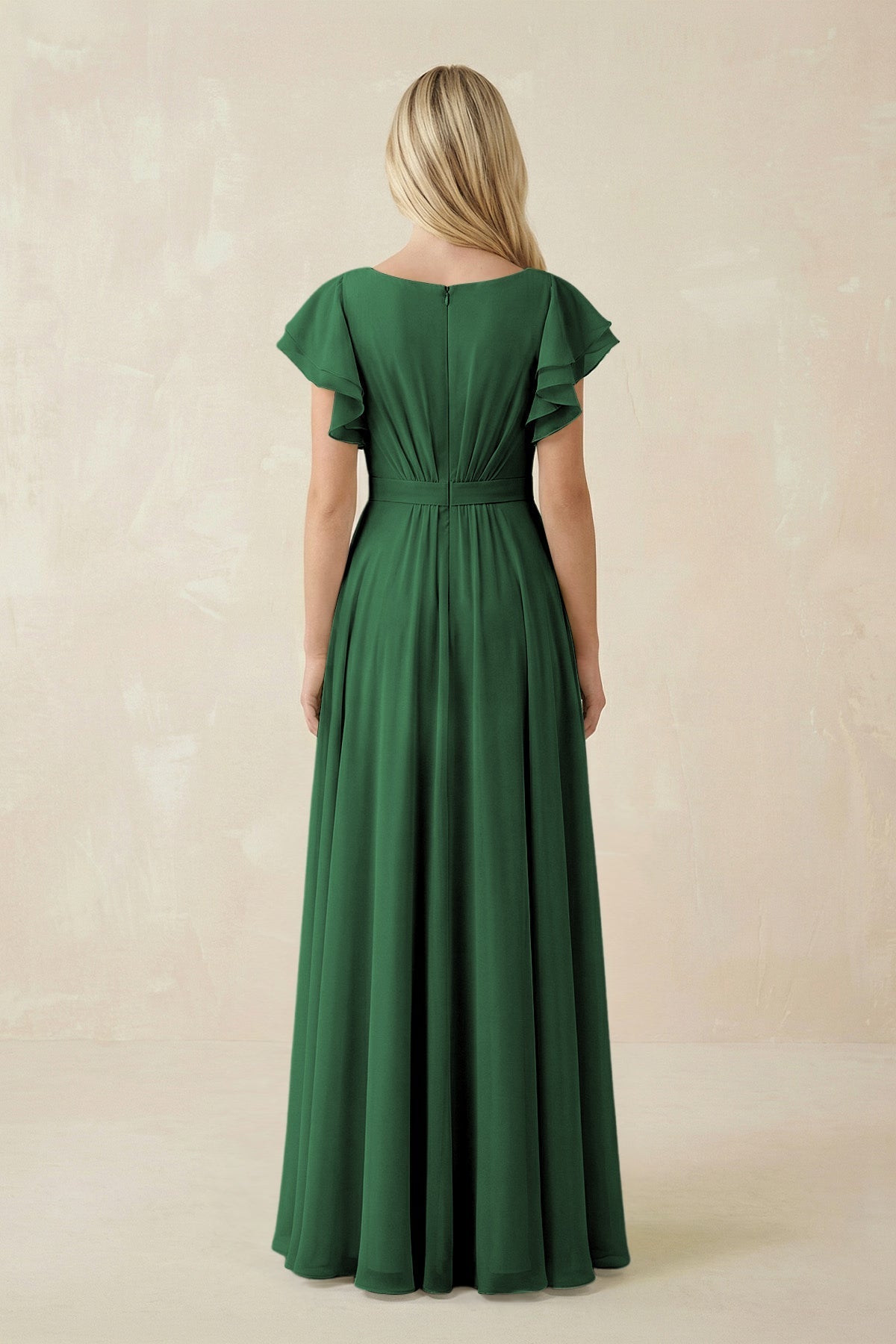 Cap Sleeve Ruffled A - Line Chiffon Bridesmaid Dress in Dark Green - SHE IS ME Bridesmaid Dresses