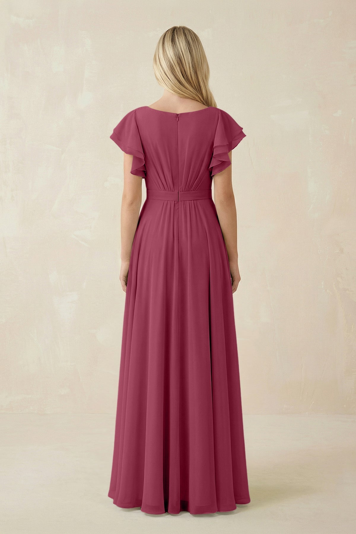 Cap Sleeve Ruffled A - Line Chiffon Bridesmaid Dress in Desert Rose - SHE IS ME Bridesmaid Dresses