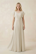 Cap Sleeve Ruffled A - Line Chiffon Bridesmaid Dress in Dove Gray - SHE IS ME Bridesmaid Dresses