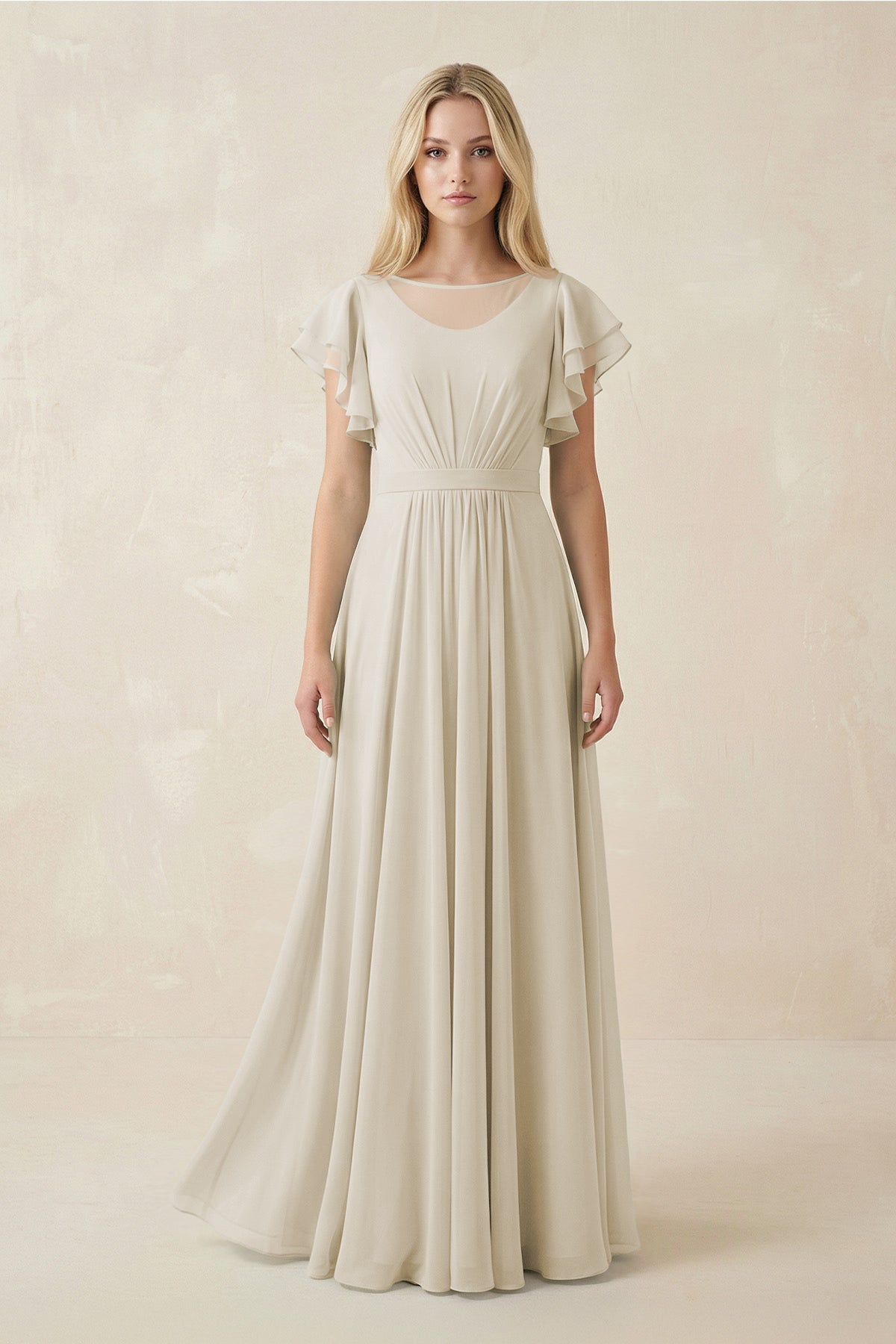 Cap Sleeve Ruffled A - Line Chiffon Bridesmaid Dress in Dove Gray - SHE IS ME Bridesmaid Dresses