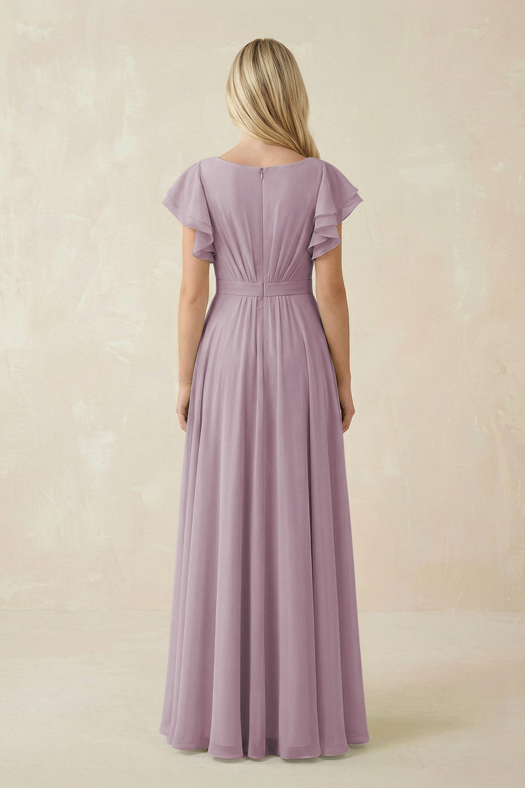 Cap Sleeve Ruffled A - Line Chiffon Bridesmaid Dress in Dusk - SHE IS ME Bridesmaid Dresses