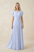 Cap Sleeve Ruffled A - Line Chiffon Bridesmaid Dress in Ice - SHE IS ME Bridesmaid Dresses