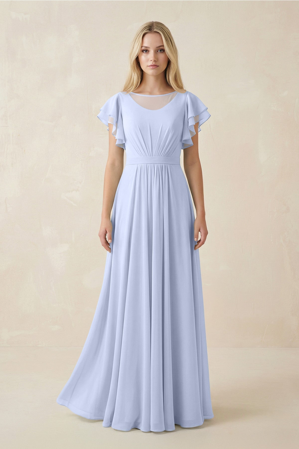 Cap Sleeve Ruffled A - Line Chiffon Bridesmaid Dress in Ice - SHE IS ME Bridesmaid Dresses