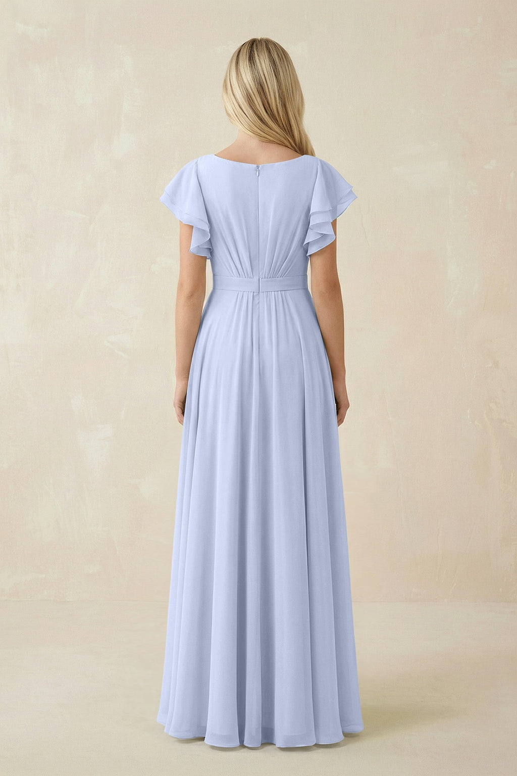 Cap Sleeve Ruffled A - Line Chiffon Bridesmaid Dress in Ice - SHE IS ME Bridesmaid Dresses