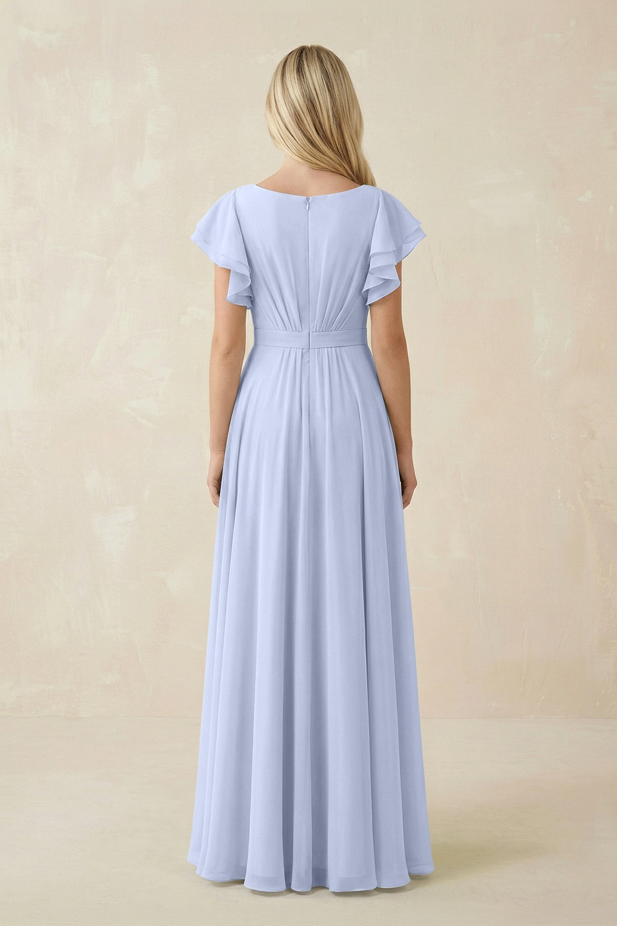 Cap Sleeve Ruffled A - Line Chiffon Bridesmaid Dress in Ice - SHE IS ME Bridesmaid Dresses