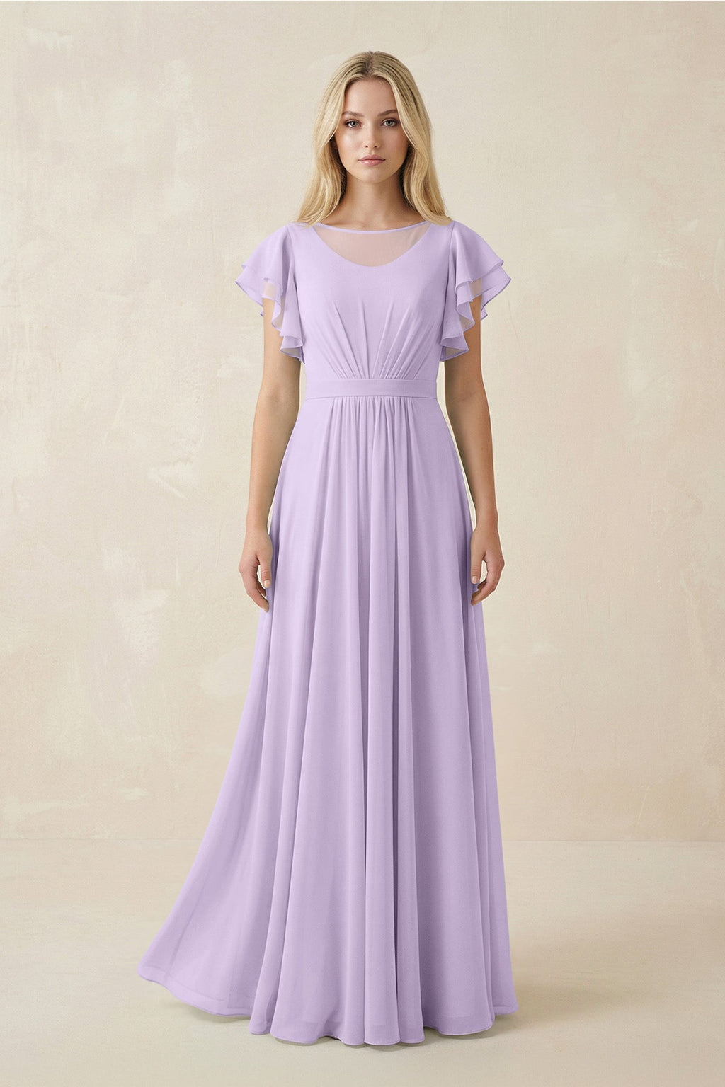 Cap Sleeve Ruffled A - Line Chiffon Bridesmaid Dress in Lavender - SHE IS ME Bridesmaid Dresses