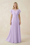 Cap Sleeve Ruffled A - Line Chiffon Bridesmaid Dress in Lavender - SHE IS ME Bridesmaid Dresses