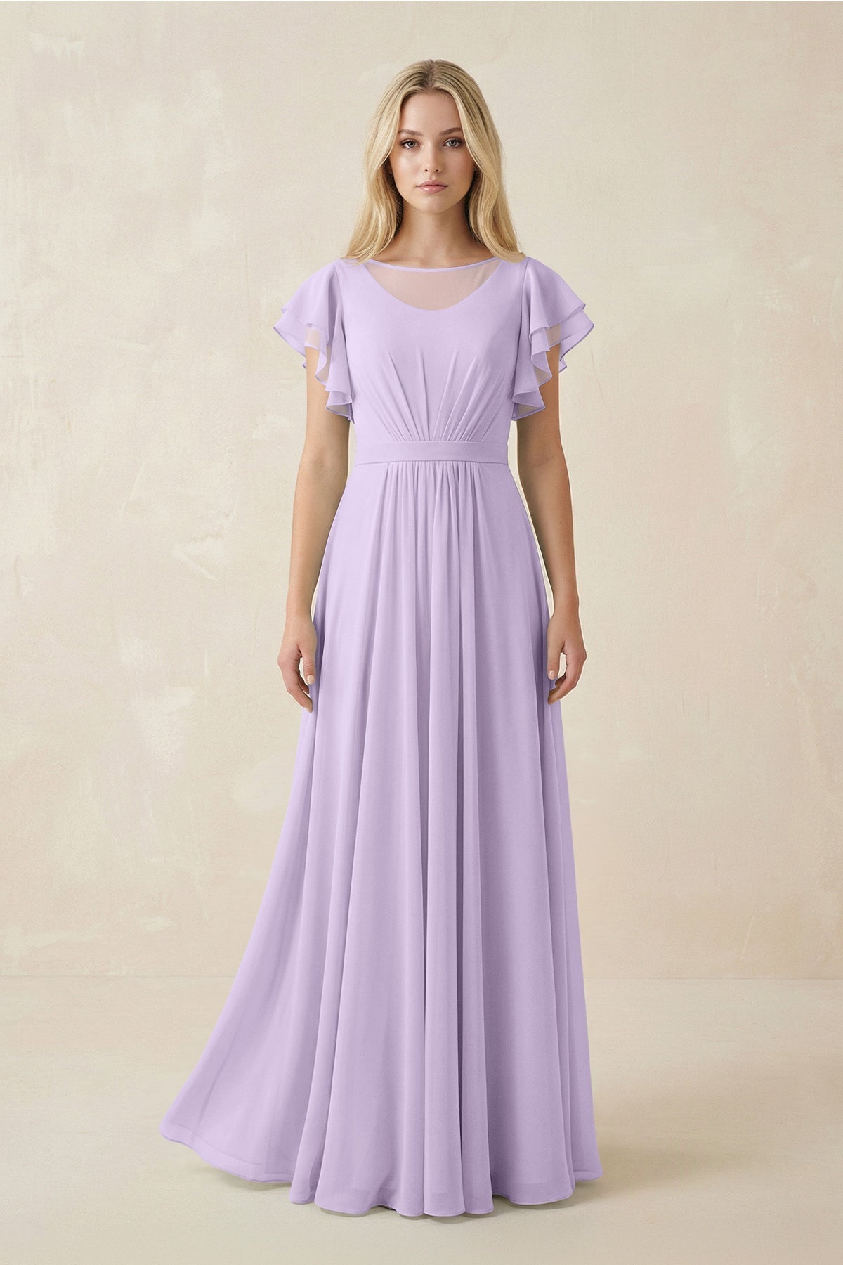 Cap Sleeve Ruffled A - Line Chiffon Bridesmaid Dress in Lavender - SHE IS ME Bridesmaid Dresses