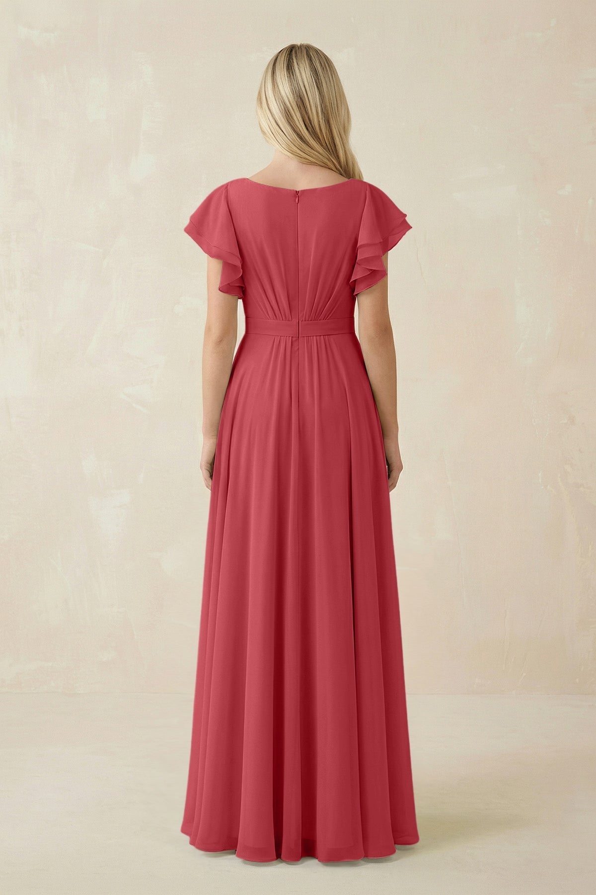 Cap Sleeve Ruffled A - Line Chiffon Bridesmaid Dress in Merlot - SHE IS ME Bridesmaid Dresses