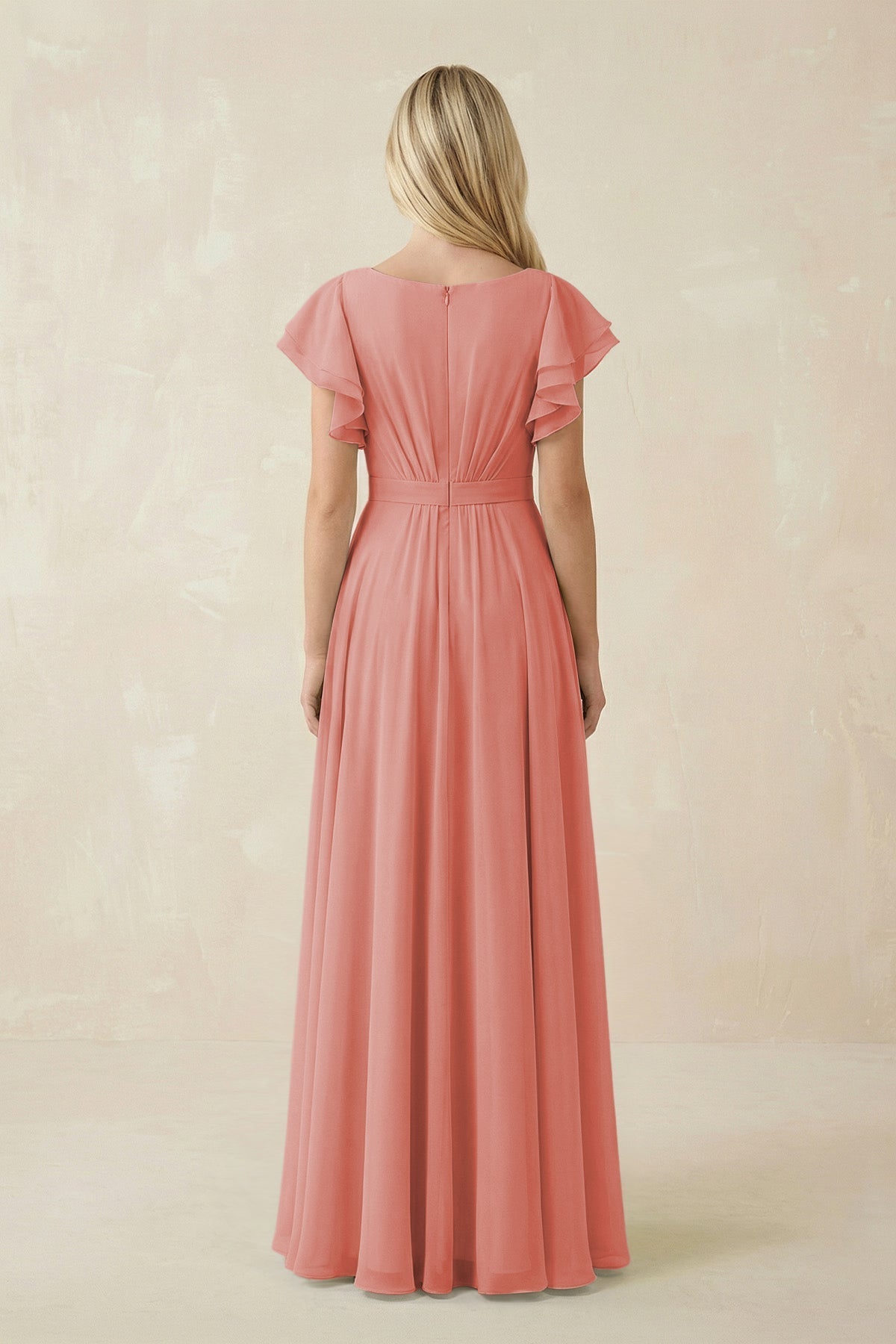 Cap Sleeve Ruffled A - Line Chiffon Bridesmaid Dress in Mulberry - SHE IS ME Bridesmaid Dresses