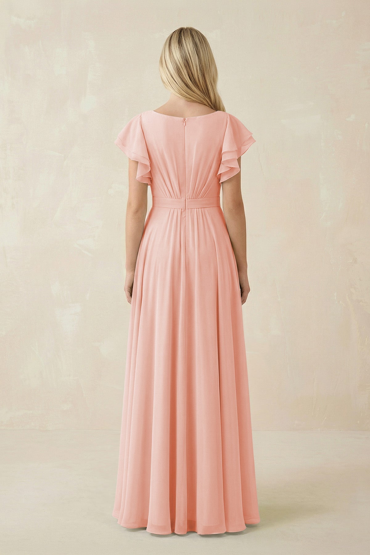 Cap Sleeve Ruffled A - Line Chiffon Bridesmaid Dress in Rose Petal - SHE IS ME Bridesmaid Dresses