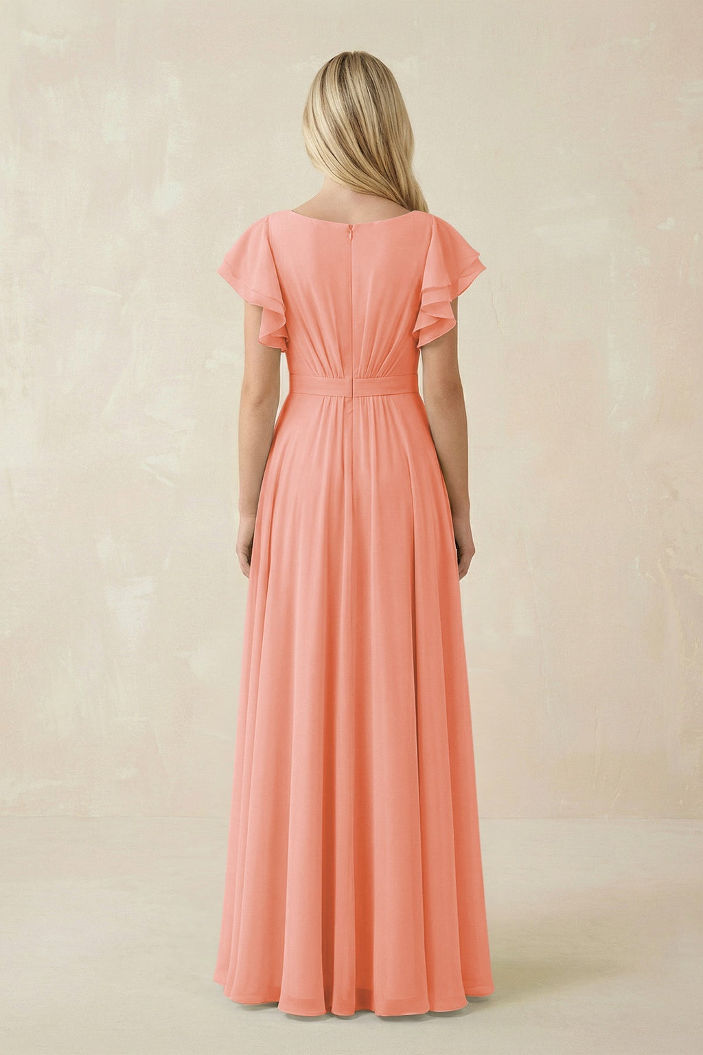 Cap Sleeve Ruffled A - Line Chiffon Bridesmaid Dress in Rosette - SHE IS ME Bridesmaid Dresses