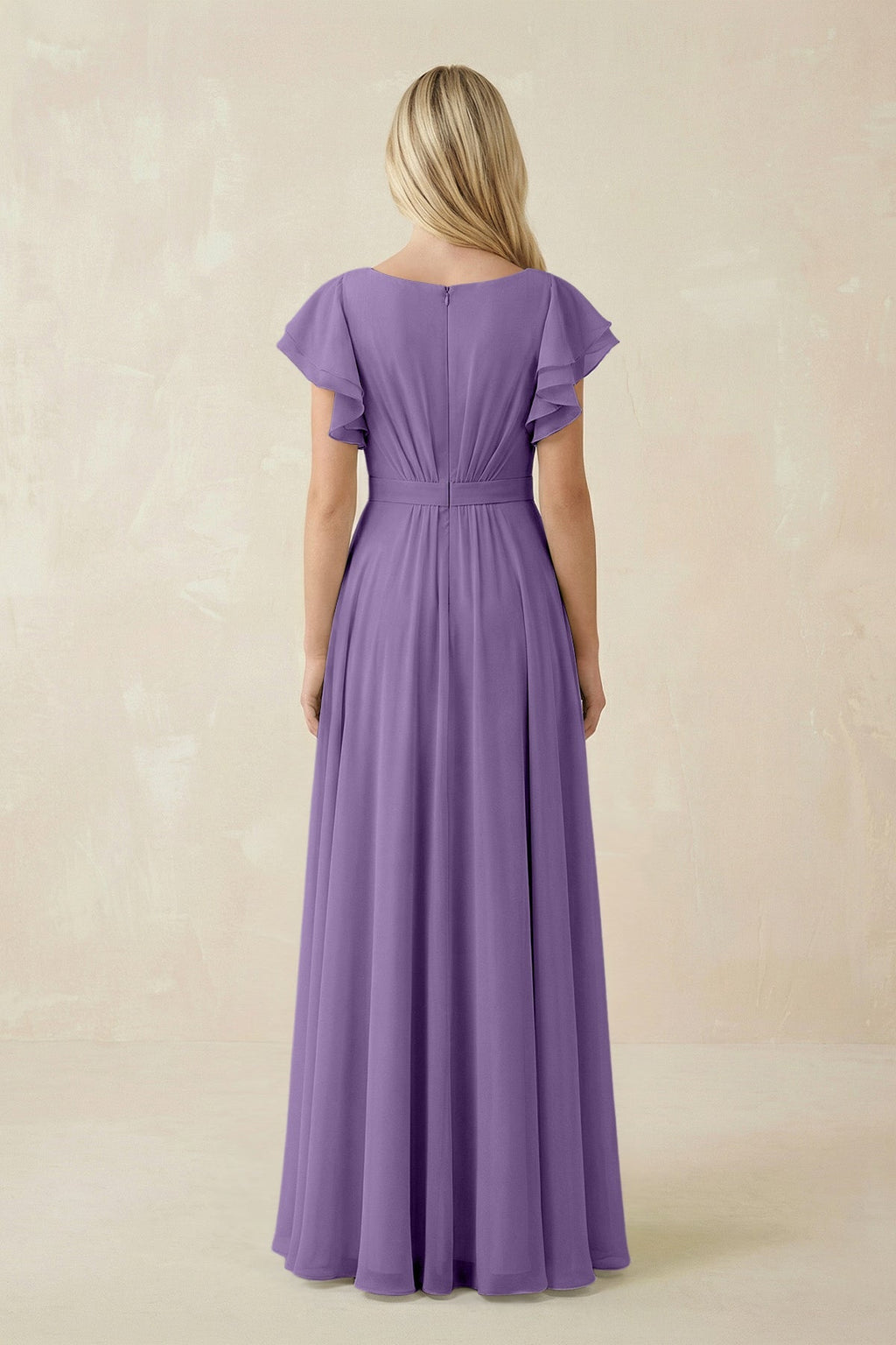 Cap Sleeve Ruffled A - Line Chiffon Bridesmaid Dress in Tahiti - SHE IS ME Bridesmaid Dresses